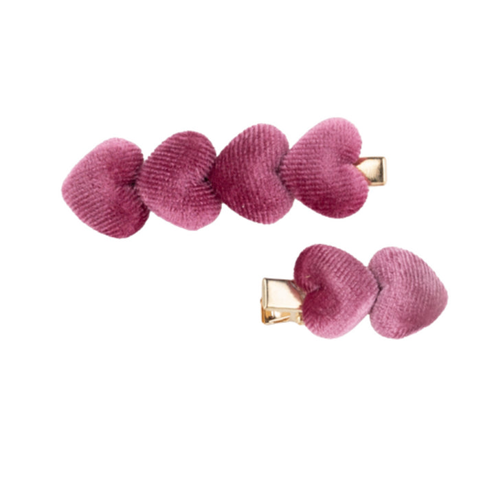 Busy Lizzie - Hair Clips - Velvet Hearts - Fuschia