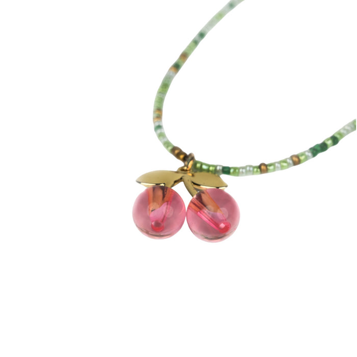 Busy Lizzie - Necklace - Cherry - Green/pink