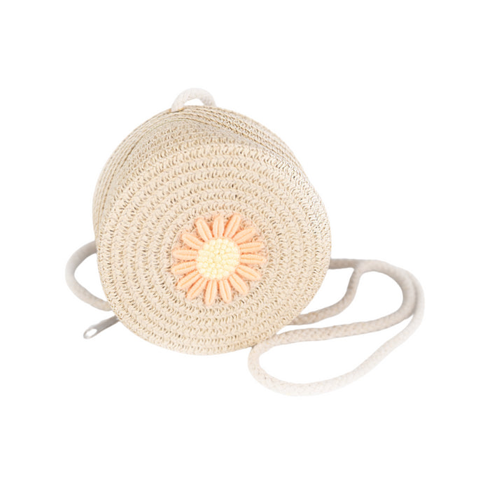 Straw bag - Round - Beige - Flower