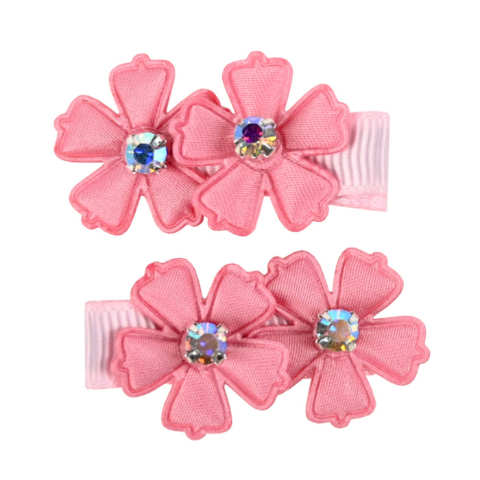 Busy Lizzie - Hair Clips - Flower with Rhinestone - Pink
