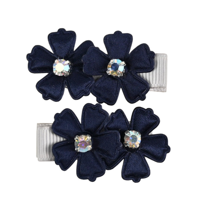 Busy Lizzie - Hair Clips - Flower with Rhinestone - Navy