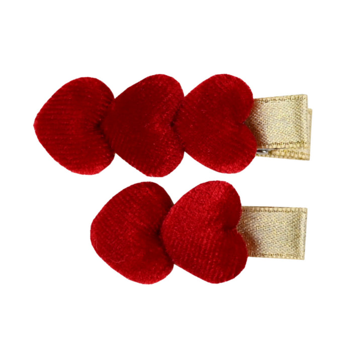 Busy Lizzie - Hair Clips - Velvet Hearts - Red
