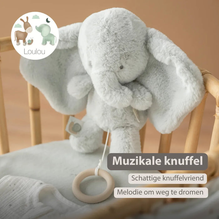 Nattou - LOULOU - Muziekknuffel Olifant (30 cm) - Lindegroen