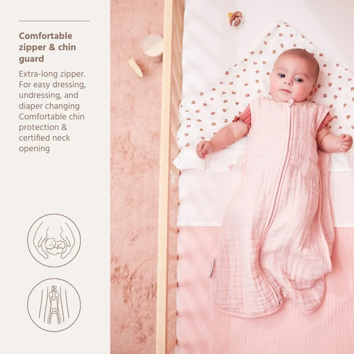 Meyco - Zomerslaapzak ongevoerd pre-washed hydrofiel 90 cm- Soft Pink (TOG 0.5)