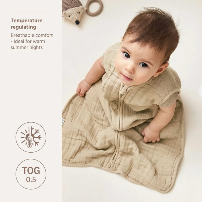 Meyco - Zomerslaapzak ongevoerd pre-washed hydrofiel 110 cm- Sand (TOG 0.5)