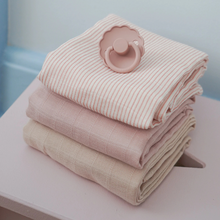 Camcam - Muslin Cloth 3-pack - Mix Classic Stripes Rose