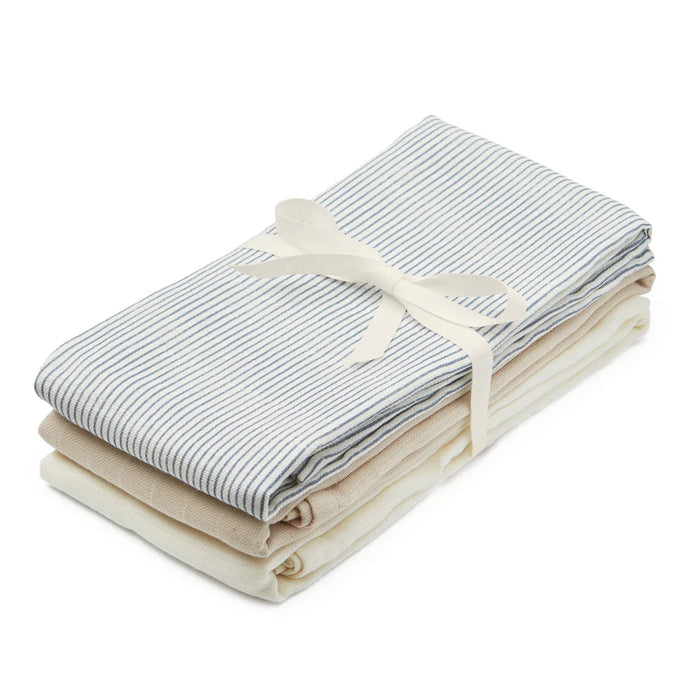 Camcam - Muslin Cloth, 3-pack - GOTS Mix Classic Stripes Blue, Praline, Creme White