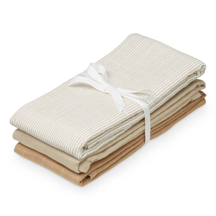 Camcam - Muslin Cloth, 3-pack - GOTS Mix Classic Stripes Camel, Latte, Camel