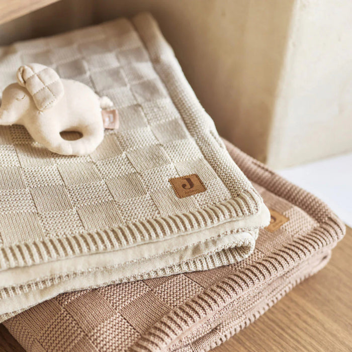 Jollein - Deken Wieg 75x100cm Box Knit Warm Sand//Velvet GOTS  (TOG 1,5)