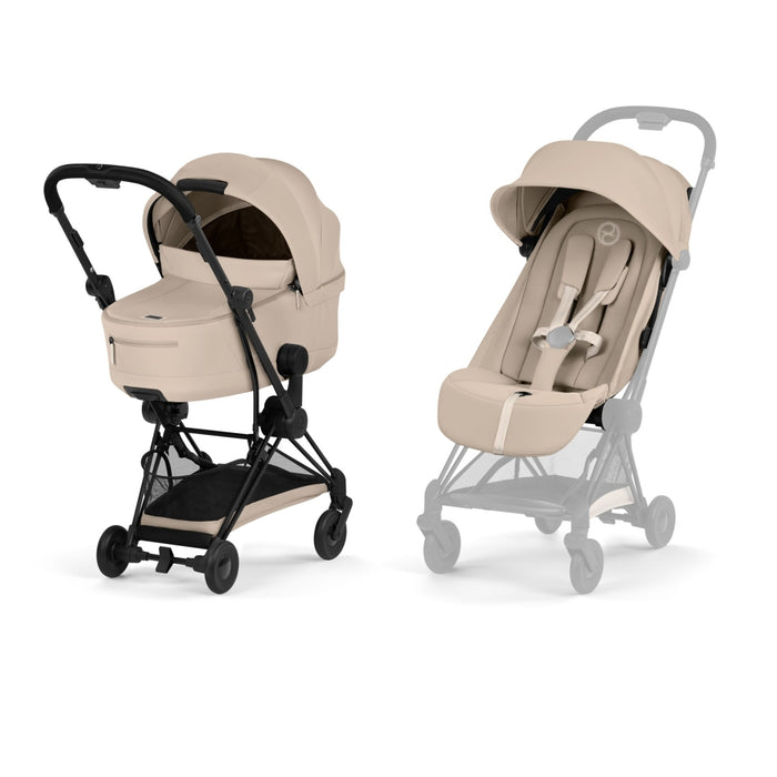 Cybex - COYA Comfort Matt Black incl. Foldable Carry Cot Cozy Beige | beige