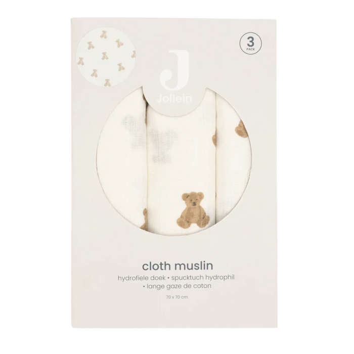 Hydrofiele Doek Small 70x70cm - Mini Teddy Bear - 3 Stuks