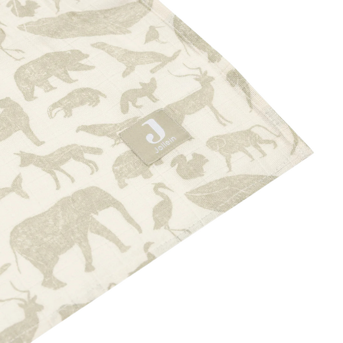 Jollein - Hydrofiele Doek Large 115x115cm Animals Olive (2pack)