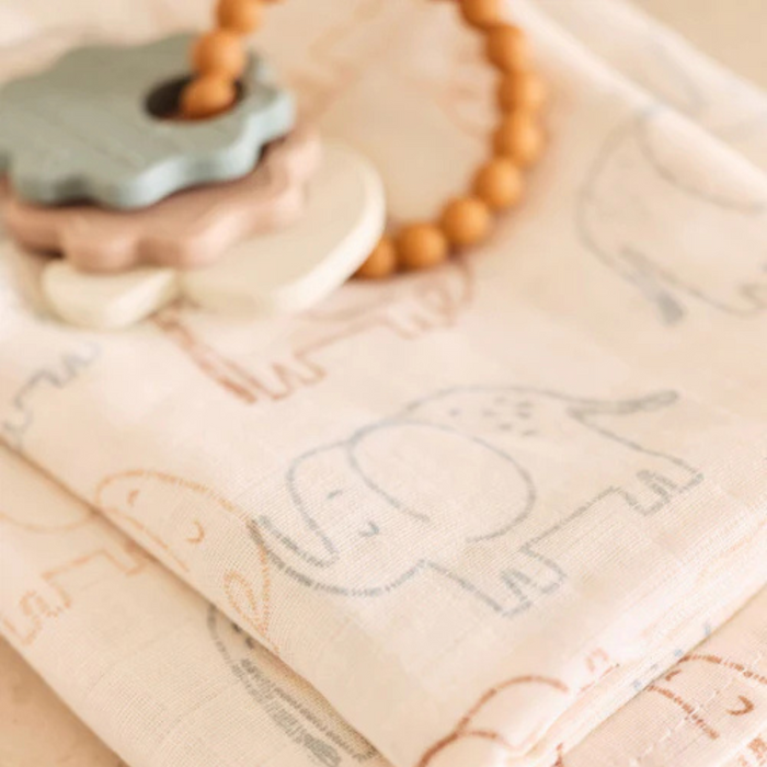 Jollein - Hydrofiele Doek Large Elephant Tales (2pack) 115x115cm