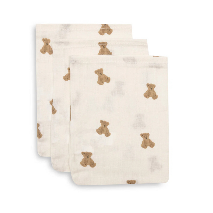 Jollein - Hydrofiel Washandje 15x20cm - Mini Teddy Bear - 3 Stuks