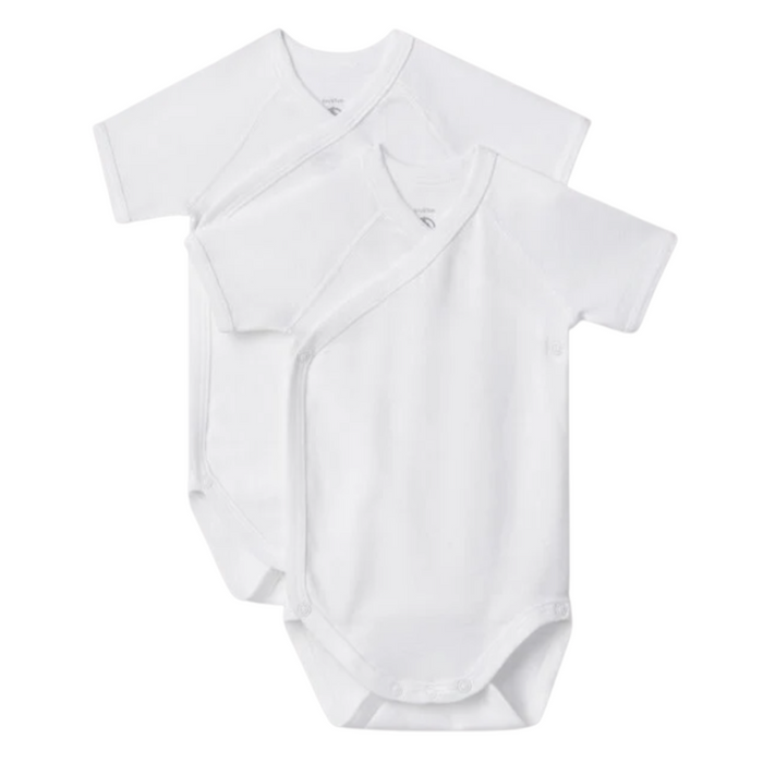 Petit Bateau - Set van 2 body's met korte mouwen en overslag - wit