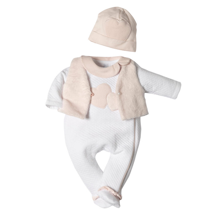 First - Babypakje London 2 hartjes - White/blush pink
