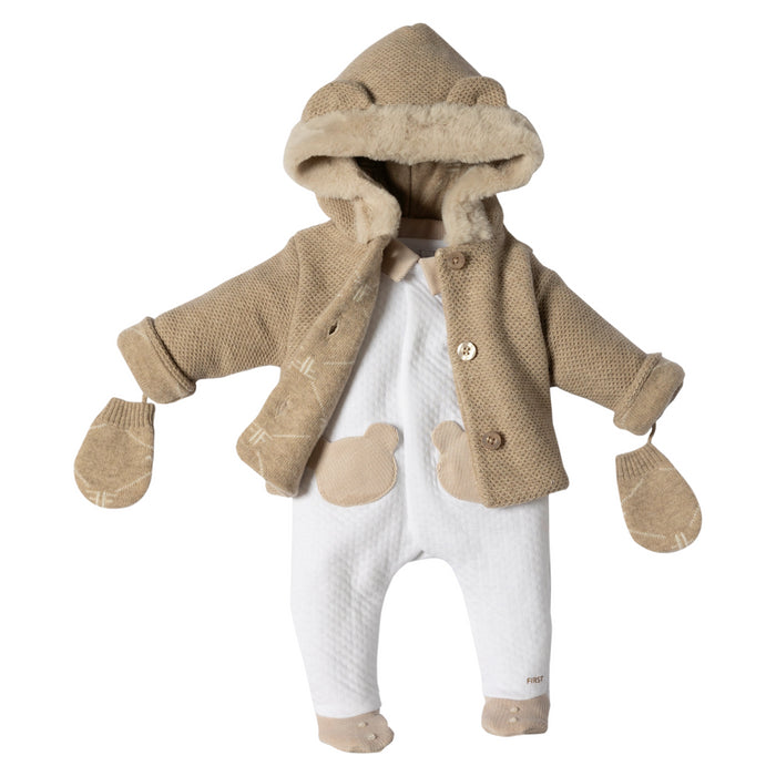 First - Babypakje London teddy pockets - White/beige