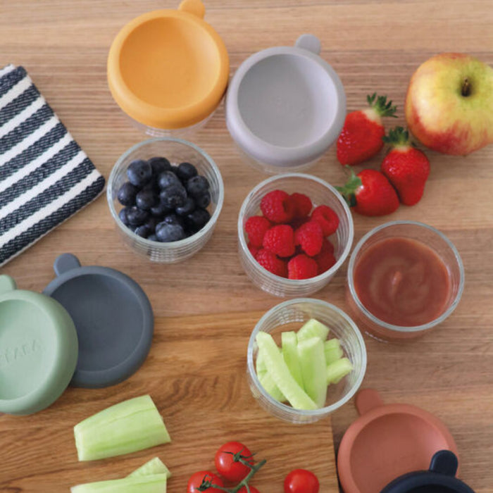 Béaba - Set van 6 glazen portiepotten 150 ml - Sunrise color mix