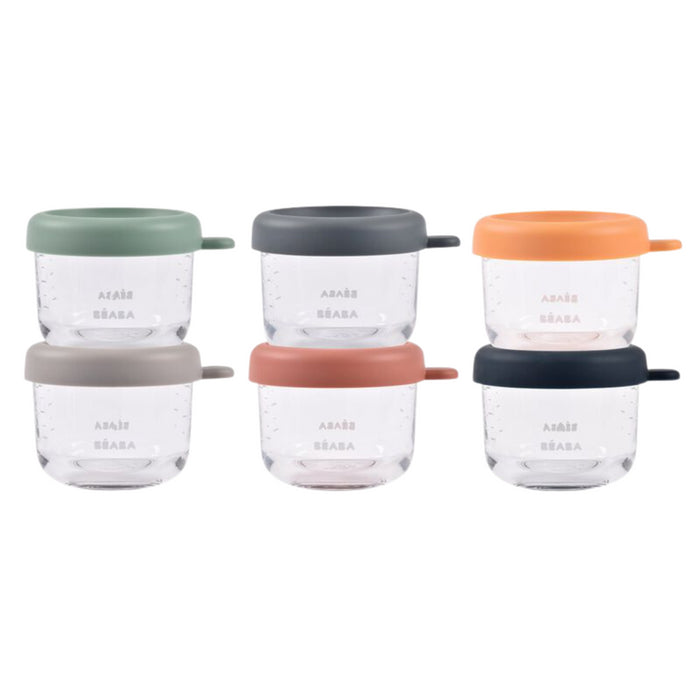Béaba - Set van 6 glazen portiepotten 150 ml - Sunrise color mix