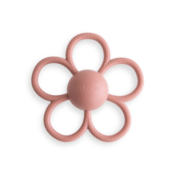 MUSHIE - RATTLE DAISY TEETHER - Dusty rose