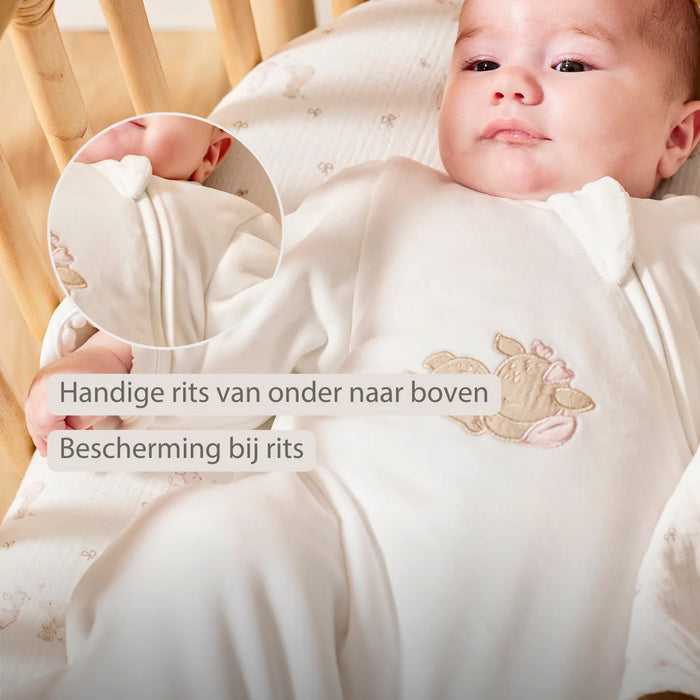 Nattou - FanFan Slaapzak in Wit Velours met Mouwen en Wanten (TOG 2,5)