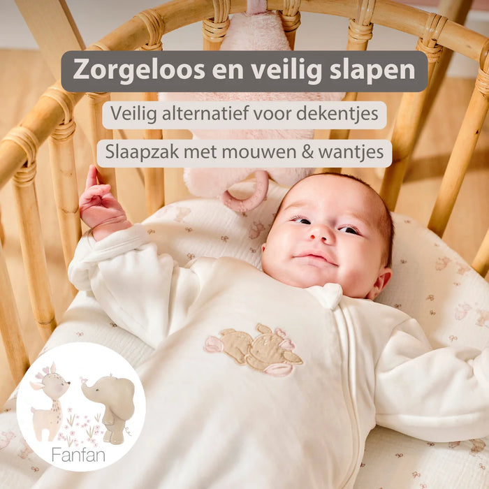 Nattou - FanFan Slaapzak in Wit Velours met Mouwen en Wanten (TOG 2,5)