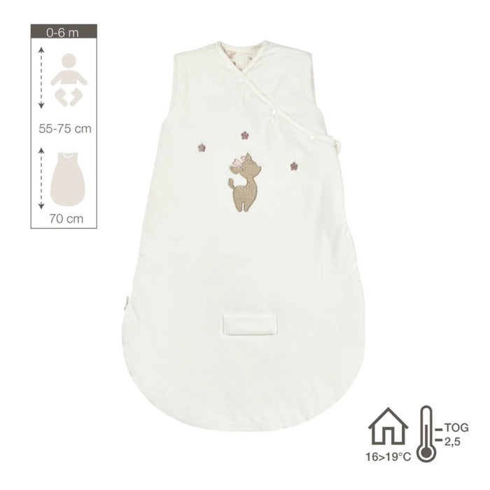 Nattou - FanFan Baby Slaapzak 70 cm - Slaapzak in Wit Velours zonder Mouwen - TOG 2,5