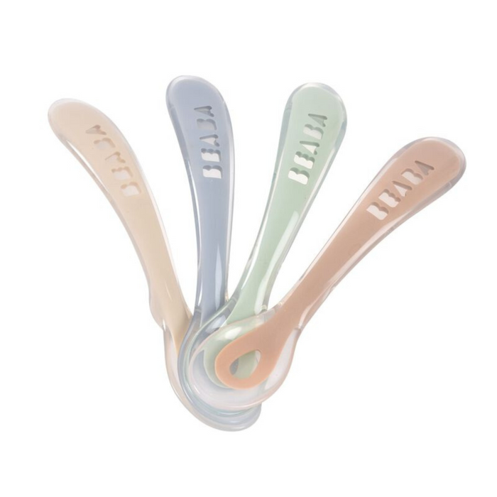 Beaba - Set van 4 siliconenlepels 2de leeftijd - Velvet Grey/Sage Green