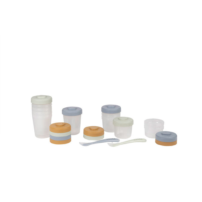 Beaba - Pack 1ste maaltijd Galet/Pebble (2x90ml + 4x150ml + 6x250ml + 2 siliconen lepels 1ste leeftijd)