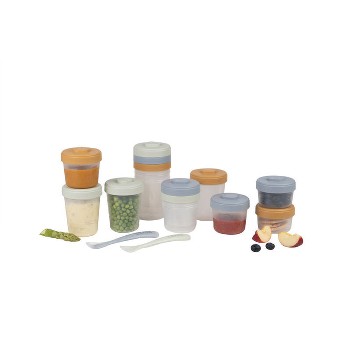 Beaba - Pack 1ste maaltijd Galet/Pebble (2x90ml + 4x150ml + 6x250ml + 2 siliconen lepels 1ste leeftijd)