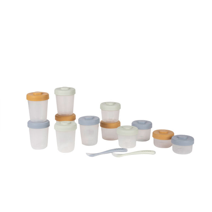 Beaba - Pack 1ste maaltijd Galet/Pebble (2x90ml + 4x150ml + 6x250ml + 2 siliconen lepels 1ste leeftijd)