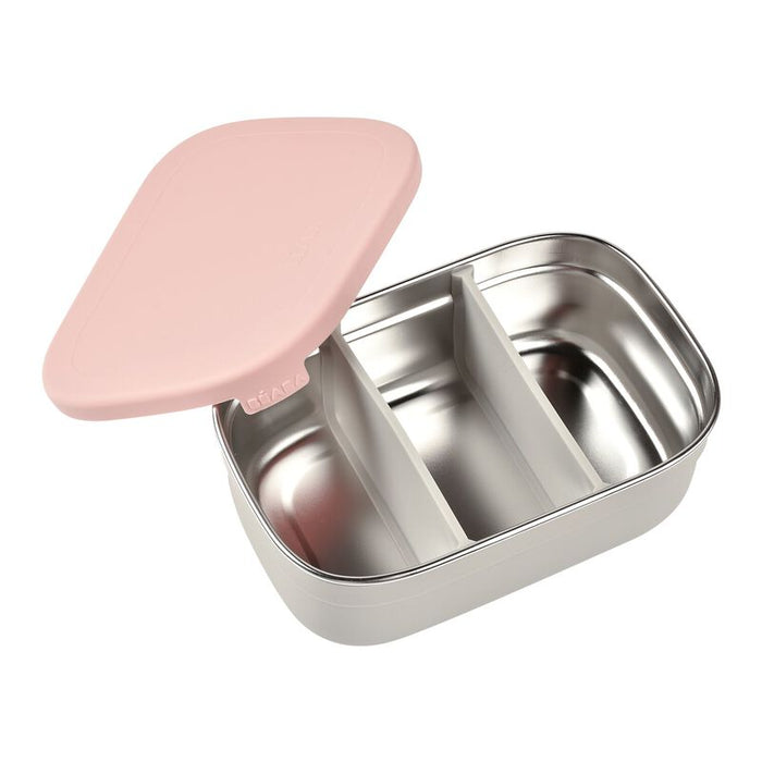 Beaba - RVS lunch box grijs/roze met siliconen hoes