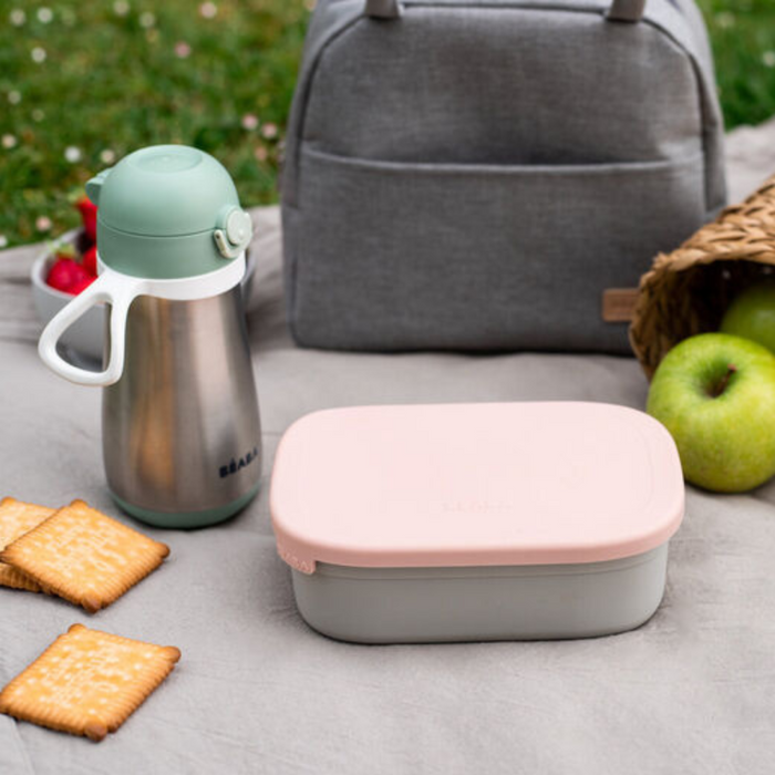 Beaba - RVS lunch box grijs/roze met siliconen hoes