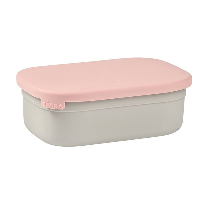 Beaba - RVS lunch box grijs/roze met siliconen hoes