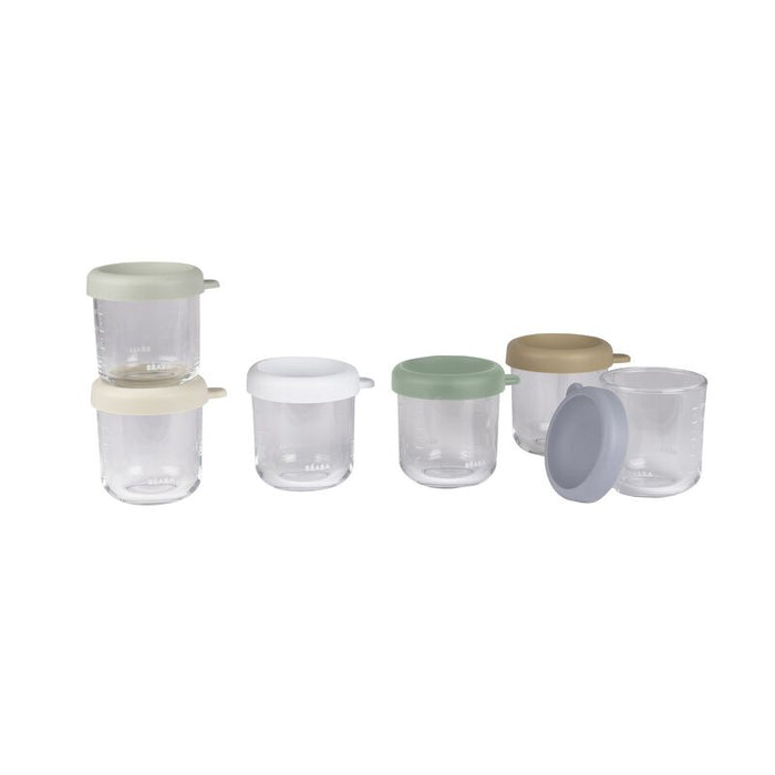 Beaba - Set van 6 glazen bewaarpotjes 250 ml (Natural  color mix)