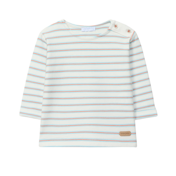 Laranjinha - Longsleeve in multi-coloured striped plush - Aqua Blue