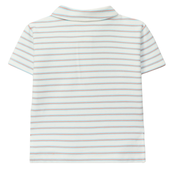 Laranjinha - Polo shirt in multi-coloured striped plush - Aqua Blue