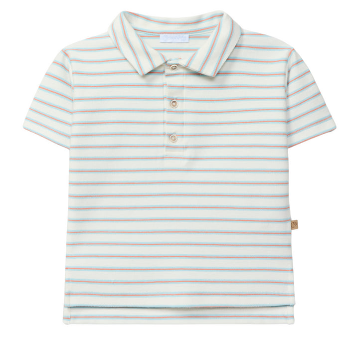 Laranjinha - Polo shirt in multi-coloured striped plush - Aqua Blue