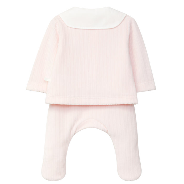 Laranjinha - Two-piece ribbed velvet romper with embroidered detail on the collar - Roze