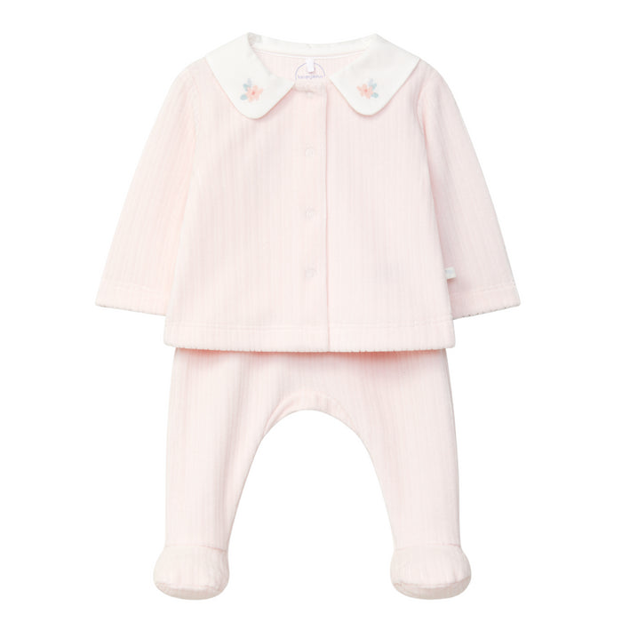 Laranjinha - Two-piece ribbed velvet romper with embroidered detail on the collar - Roze