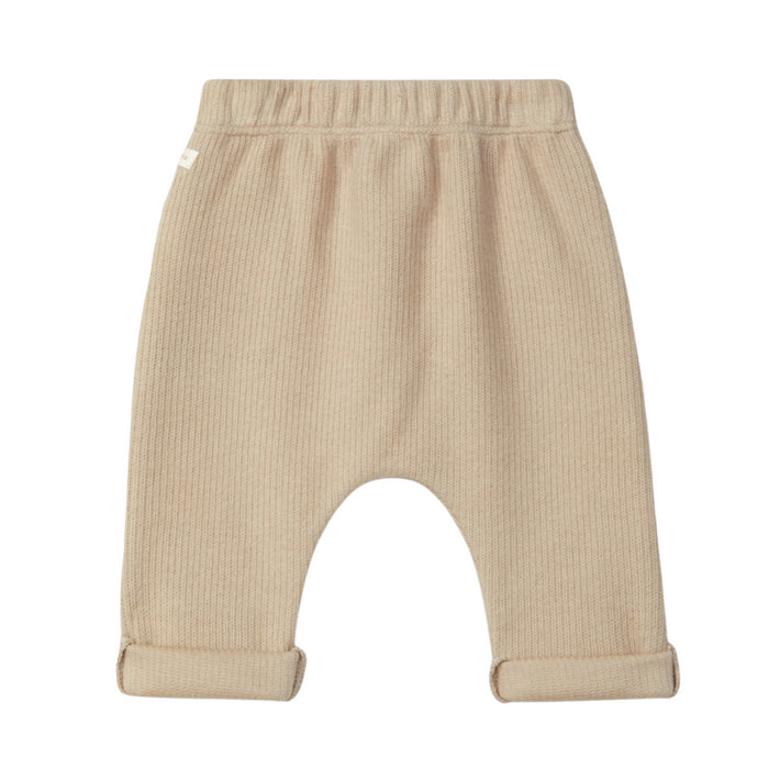Laranjinha - Pull-up pants in organic cotton with decorative drawstring - Beige