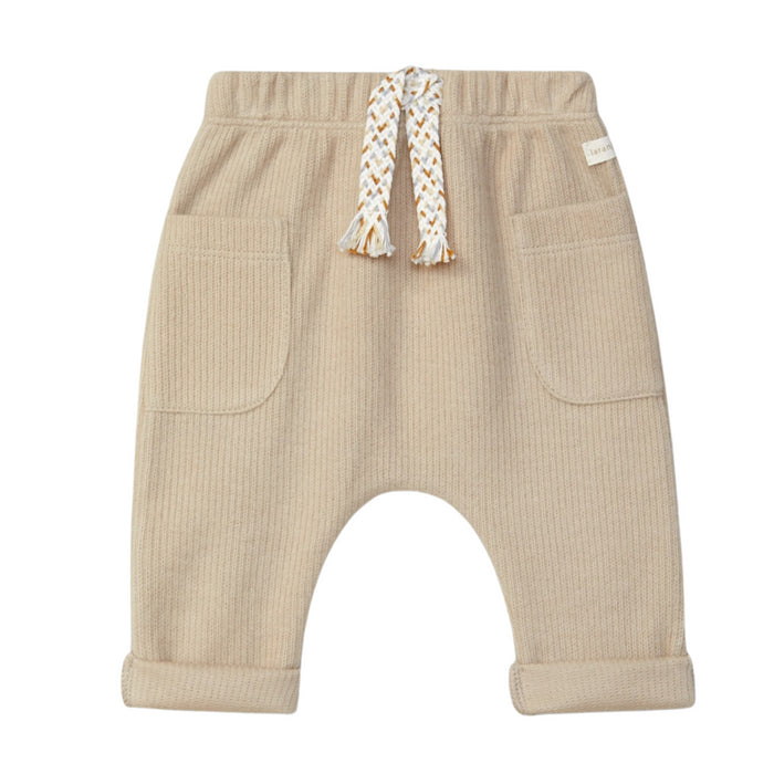 Laranjinha - Pull-up pants in organic cotton with decorative drawstring - Beige