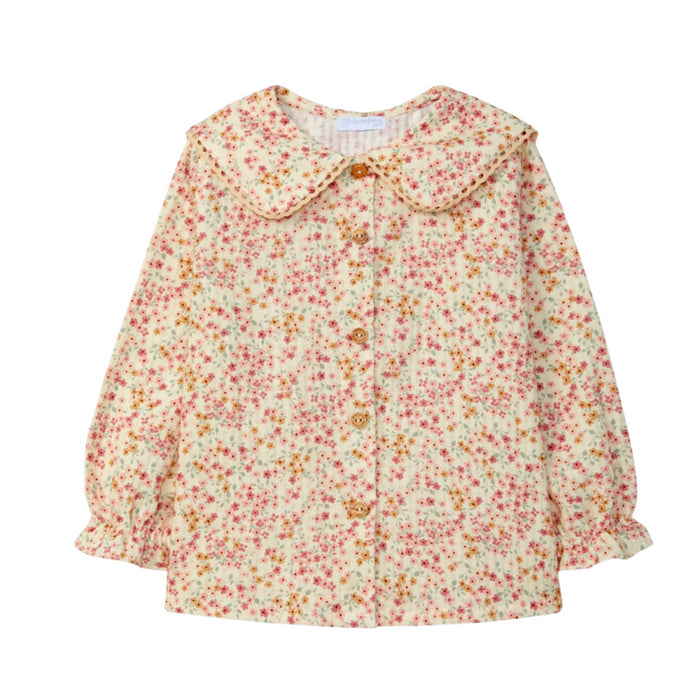 Laranjinha - Floral blouse with lace detail on the collar