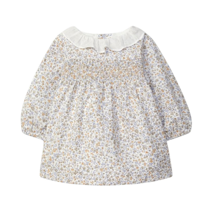Laranjinha - Floral dress with smocking - Azul