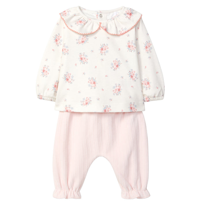 Laranjinha - Two-piece floral and ribbed velvet set - Pink