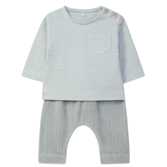 Laranjinha - Two-piece striped ribbed velvet set - Greyish Blue