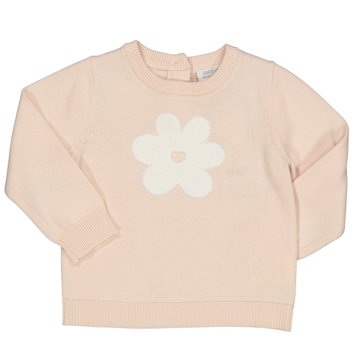 Birba - Geborduurde trui met bloem - Zachtroze