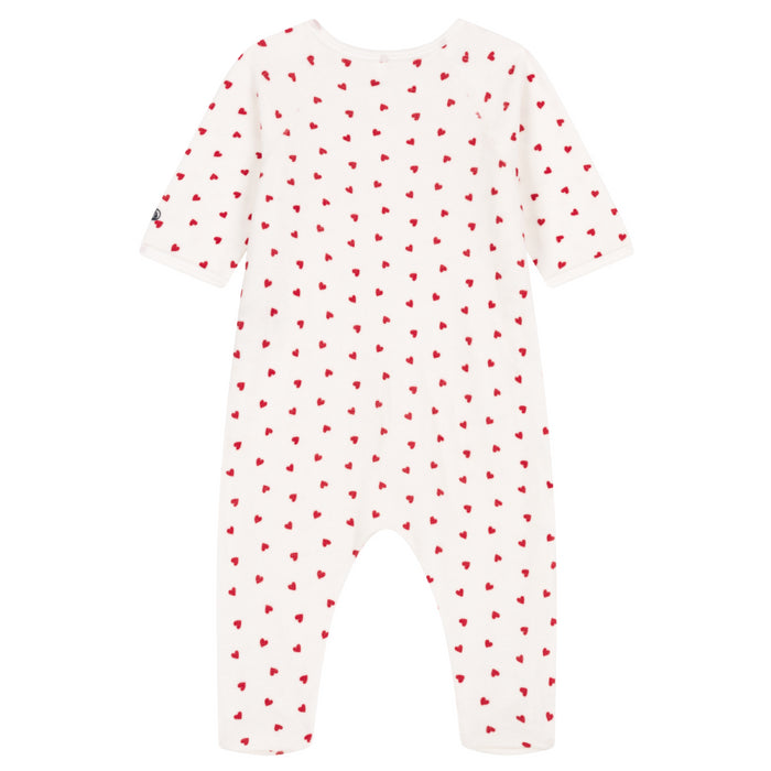 Petit Bateau - Fluwelen babypakje met hartjesprint