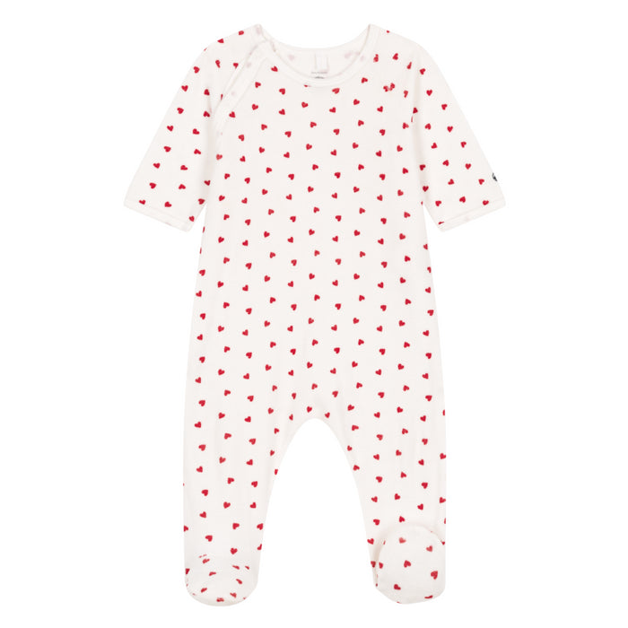 Petit Bateau - Fluwelen babypakje met hartjesprint
