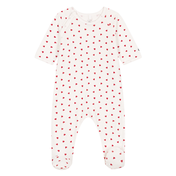 Petit Bateau - Fluwelen babypakje met hartjesprint